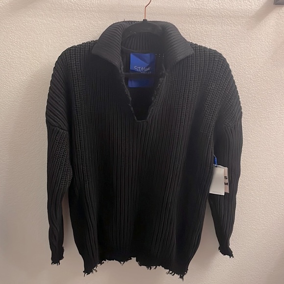 Simon Miller Kree Distressed Sweater Dress In Black - Picture 3 of 7